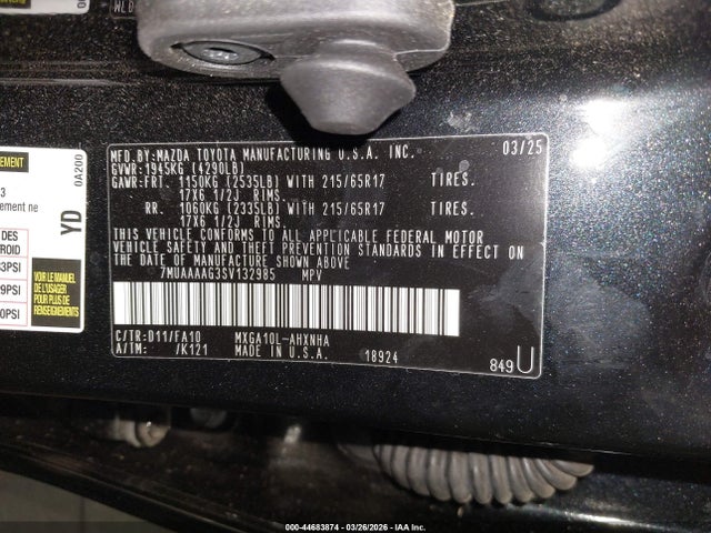Aukcja sprzedaży 2025 Toyota Corolla Cross L, vin: 7MUAAAAG3SV132985, numer aukcji: 44683874