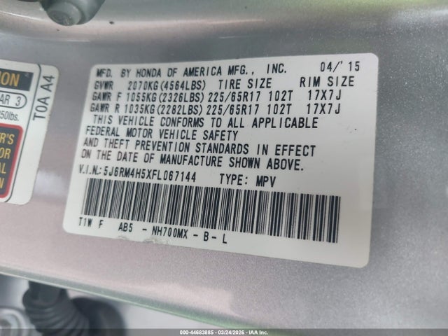 Honda CR-V EX 2015 5J6RM4H5XFL067144 Image 9