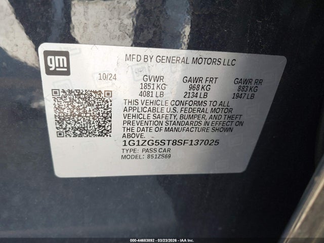1G1ZG5ST8SF137025 Chevrolet Malibu Fwd Rs