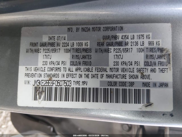 44683898 :رقم المزاد ، JM3KE2BE8F0507503 vin ، 2015 Mazda Cx-5 Sport مزاد بيع