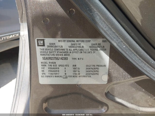 Aukcja sprzedaży 2008 Buick Enclave Cxl, vin: 5GAER23758J142383, numer aukcji: 44683919