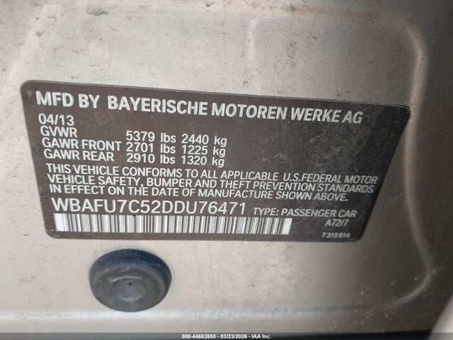 Aukcja sprzedaży 2013 Bmw 535i Xdrive, vin: WBAFU7C52DDU76471, numer aukcji: 44683950