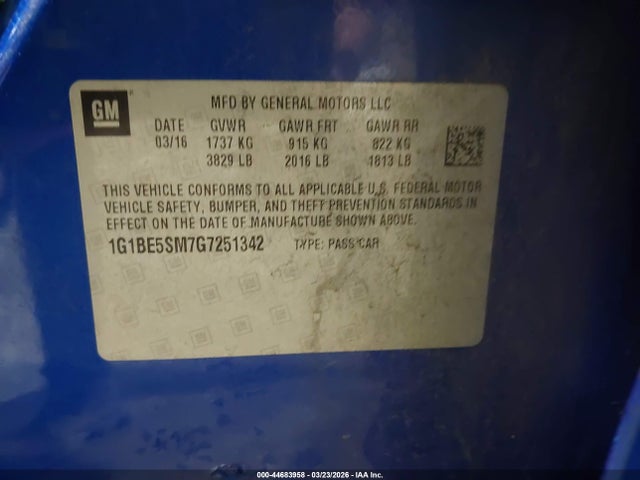 1G1BE5SM7G7251342 Chevrolet Cruze Lt Auto