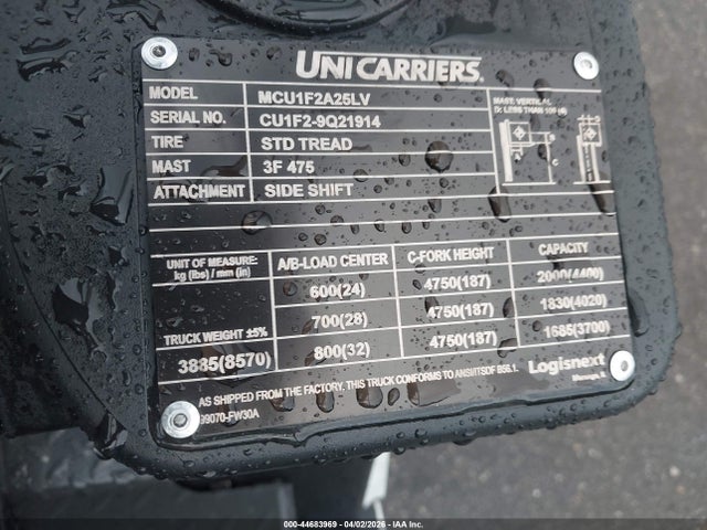 Продажа на аукционе авто 2021 Unicarriers Forklift, vin: CU1F29Q21914, номер лота: 44683969