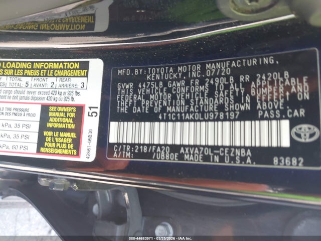 4T1C11AK0LU978197 Toyota CAMRY LE