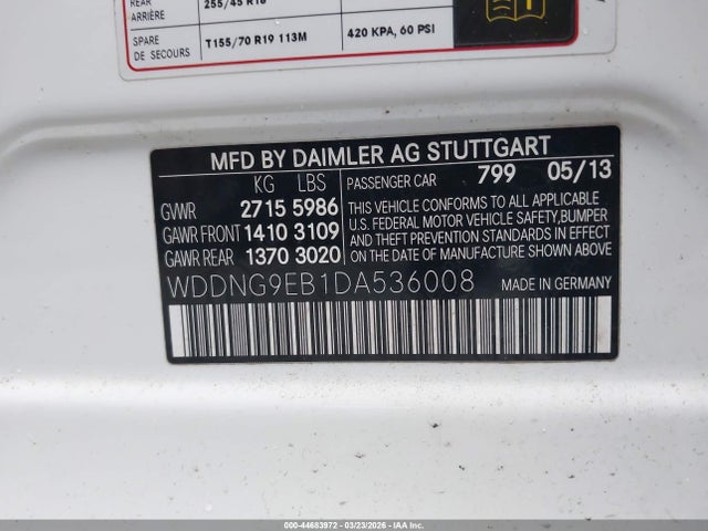 44683972 :رقم المزاد ، WDDNG9EB1DA536008 vin ، 2013 Mercedes-benz S 550 4matic مزاد بيع