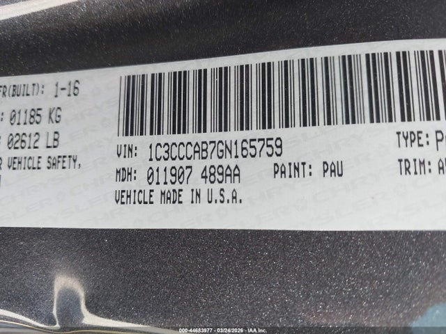 Aukcja sprzedaży 2016 Chrysler 200 Limited, vin: 1C3CCCAB7GN165759, numer aukcji: 44683977