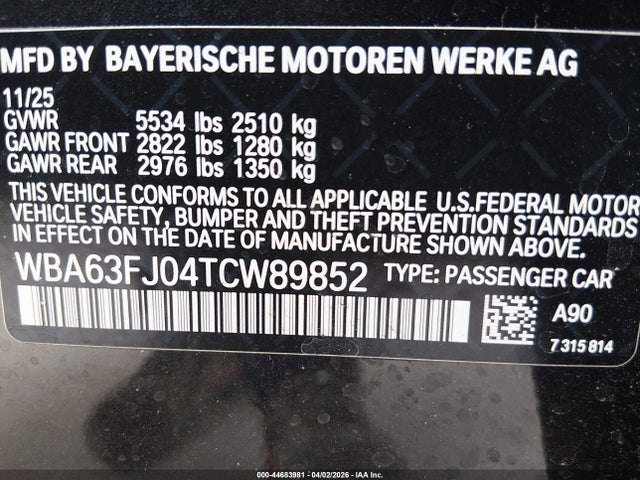 WBA63FJ04TCW89852 BMW 540i Xdrive