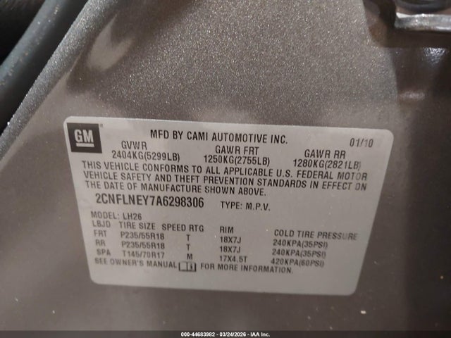 44683982 :رقم المزاد ، 2CNFLNEY7A6298306 vin ، 2010 Chevrolet Equinox Lt مزاد بيع