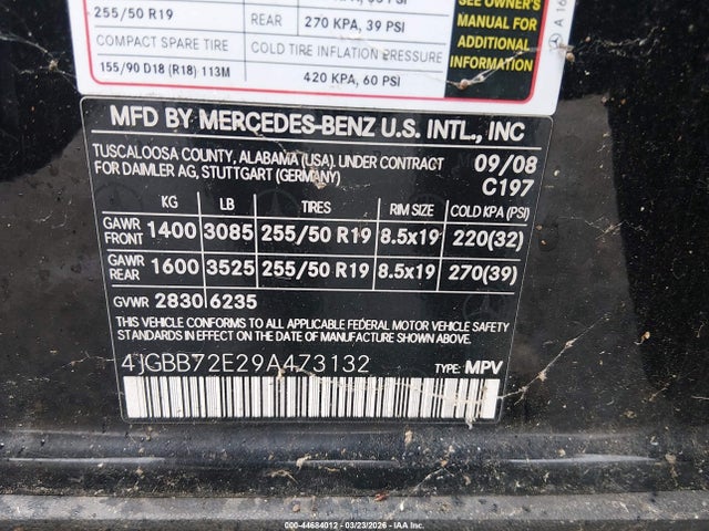 Aukcja sprzedaży 2009 Mercedes-benz Ml 550 4matic, vin: 4JGBB72E29A473132, numer aukcji: 44684012