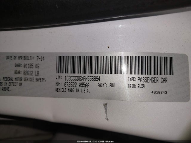 44684015 :رقم المزاد ، 1C3CCCDGXFN556894 vin ، 2015 Chrysler 200 S مزاد بيع