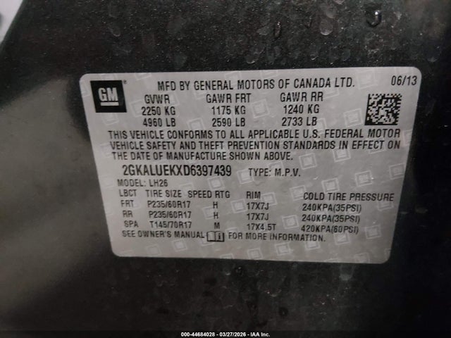 Продажа на аукционе авто 2013 Gmc Terrain Slt-1, vin: 2GKALUEKXD6397439, номер лота: 44684028