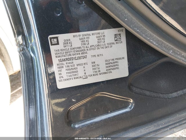 Продажа на аукционе авто 2012 Buick Enclave Premium, vin: 5GAKRDED1CJ367247, номер лота: 44684075