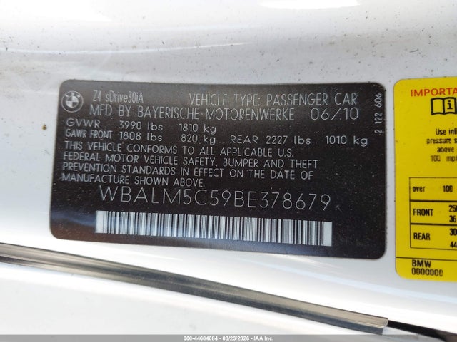 Продаж на аукціоні авто 2011 Bmw Z4 Sdrive30i, vin: WBALM5C59BE378679, номер лоту: 44684084