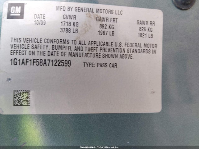 Продажа на аукционе авто 2010 Chevrolet Cobalt Lt, vin: 1G1AF1F58A7122599, номер лота: 44684105