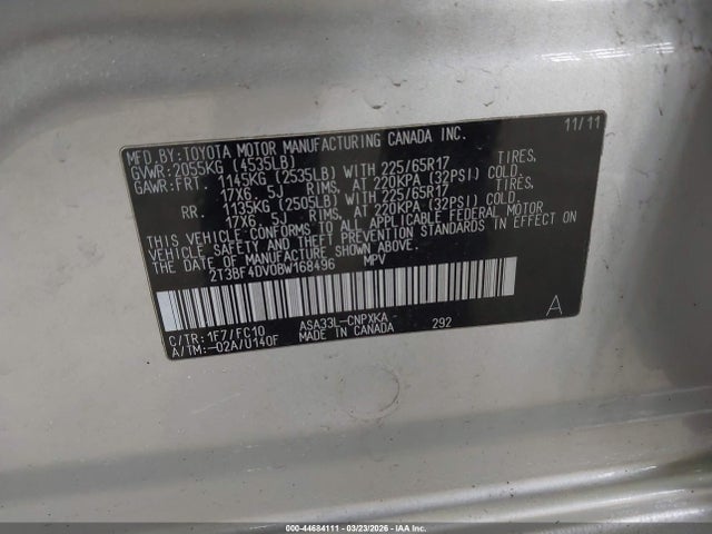 Продаж на аукціоні авто 2011 Toyota Rav4, vin: 2T3BF4DV0BW168496, номер лоту: 44684111