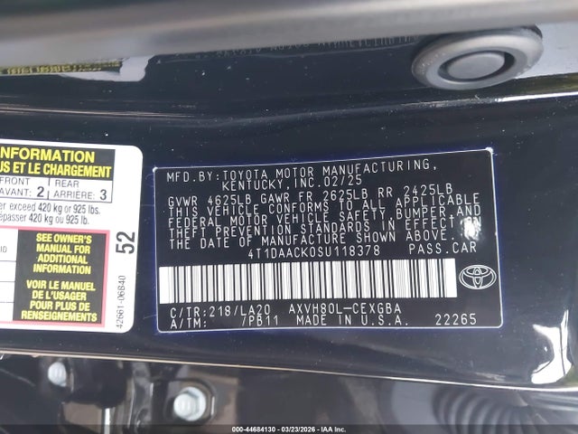 Toyota CAMRY XLE 2025 4T1DAACK0SU118378 Image 9