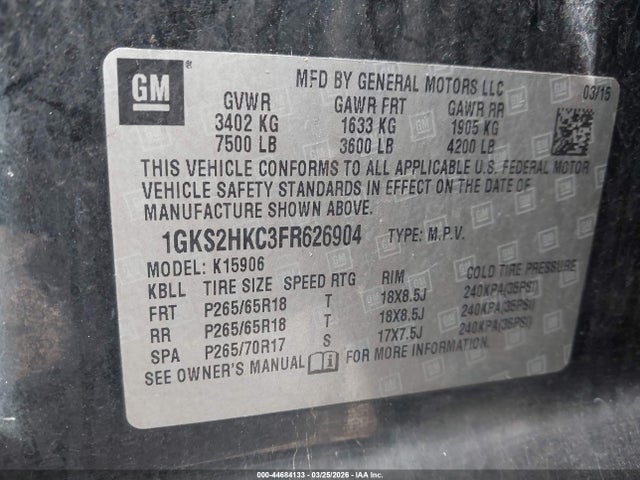 2015 GMC YUKON XL 1500 1GKS2HKC3FR626904 Photo 8