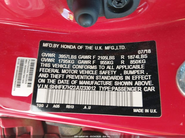 SHHFK7H22JU233012 Honda Civic Lx