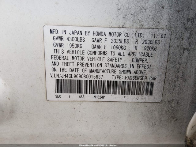 Aukcja sprzedaży 2008 Acura Tsx, vin: JH4CL96908C015637, numer aukcji: 44684156