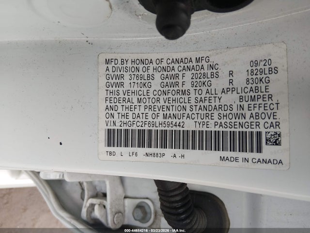 Продажа на аукционе авто 2020 Honda Civic Lx, vin: 2HGFC2F69LH595442, номер лота: 44684216