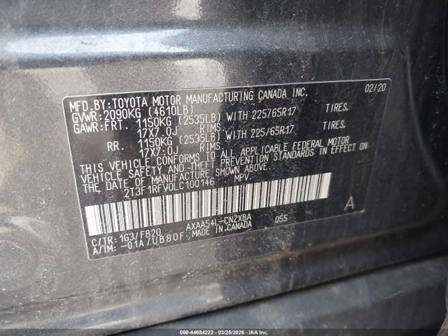 Продажа на аукционе авто 2020 Toyota Rav4 Le, vin: 2T3F1RFV0LC100146, номер лота: 44684223
