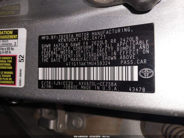 4T1G11AK1MU459324 Toyota Camry Se Nightshade Edition
