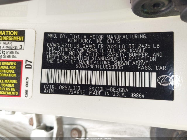 2020 LEXUS ES 350 58ADZ1B14LU053885 Photo 8