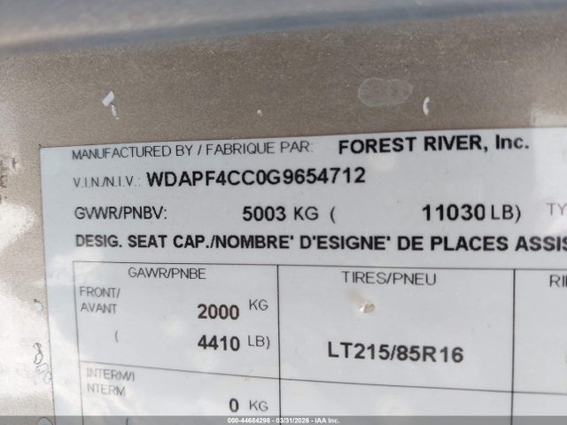Продаж на аукціоні авто 2016 Mercedes-benz Sprinter 3500, vin: WDAPF4CC0G9654712, номер лоту: 44684298