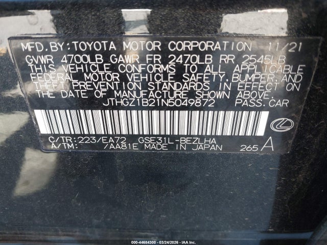 JTHGZ1B21N5049872 Lexus Is 350 F Sport