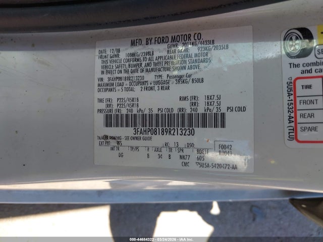 2009 FORD FUSION 3FAHP08189R213230 Photo 8