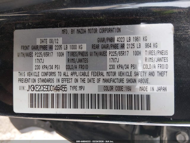 Aukcja sprzedaży 2013 Mazda Cx-5 Touring, vin: JM3KE2CE9D0146455, numer aukcji: 44684333