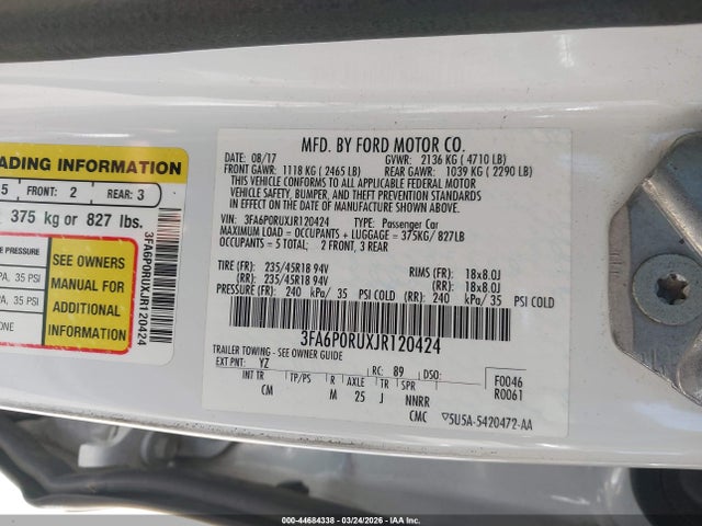 Продажа на аукционе авто 2018 Ford Fusion Hybrid Titanium, vin: 3FA6P0RUXJR120424, номер лота: 44684338
