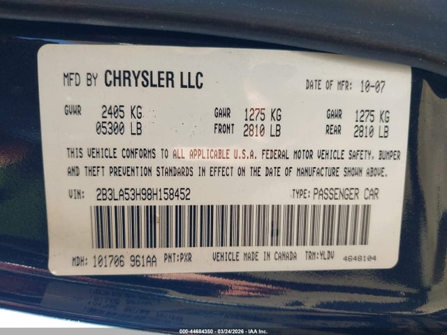 Aukcja sprzedaży 2008 Dodge Charger R/t, vin: 2B3LA53H98H158452, numer aukcji: 44684350