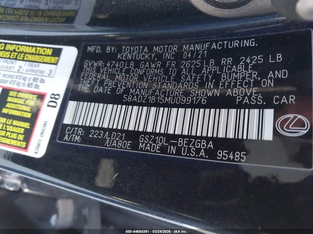2021 LEXUS ES 350 58ADZ1B15MU099176 Photo 8