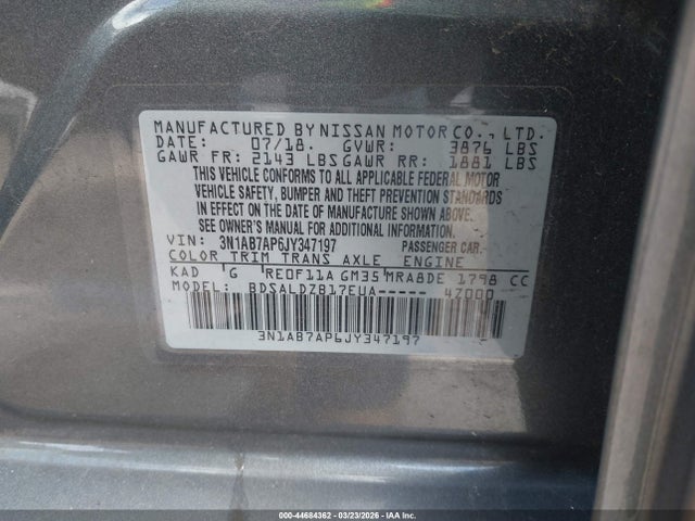 Aukcja sprzedaży 2018 Nissan Sentra Sv, vin: 3N1AB7AP6JY347197, numer aukcji: 44684362