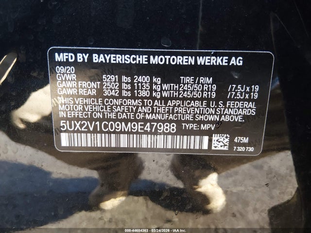 44684363 :رقم المزاد ، 5UX2V1C09M9E47988 vin ، 2021 Bmw X4 Xdrive30i مزاد بيع
