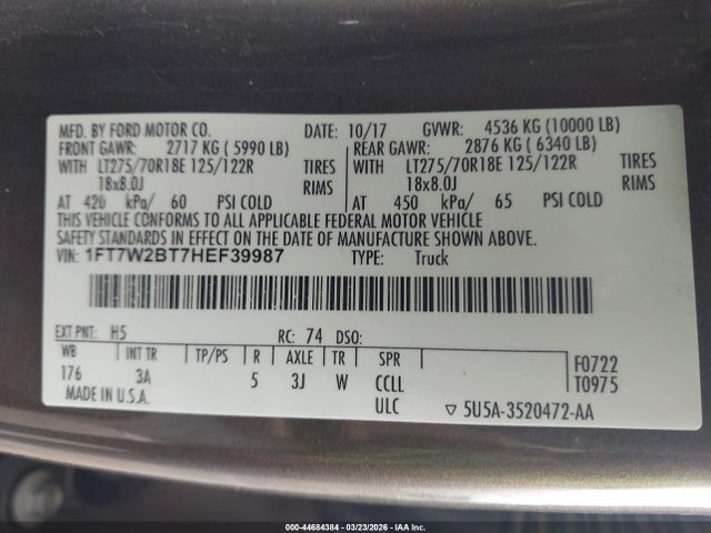 Ford F-250 Xlt 2017 1FT7W2BT7HEF39987 Image 9