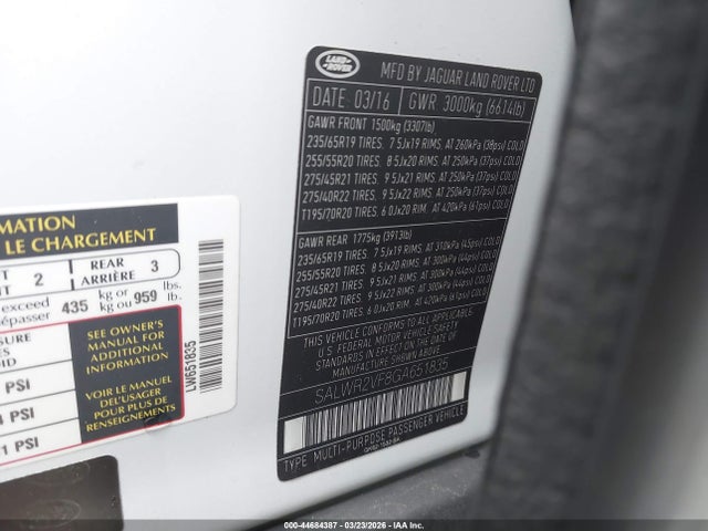 SALWR2VF8GA651835 Land Rover Range Rover Sport 3.0l V6 Supercharged Hse
