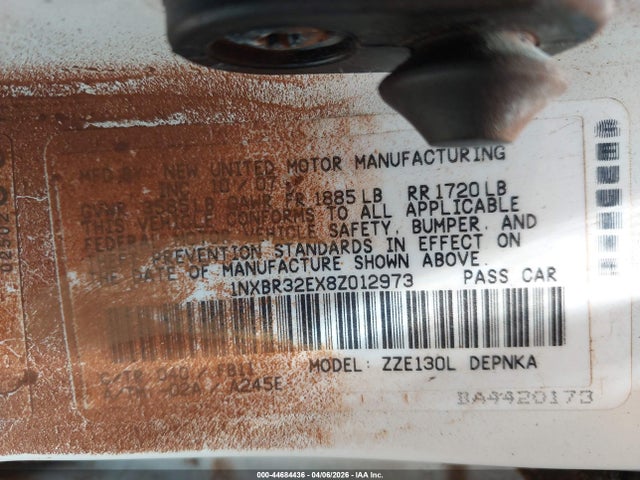 Aukcja sprzedaży 2008 Toyota Corolla Le, vin: 1NXBR32EX8Z012973, numer aukcji: 44684436