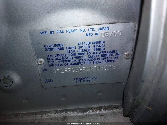 Продажа на аукционе авто 2001 Subaru Forester S, vin: JF1SF65621H714146, номер лота: 44684452