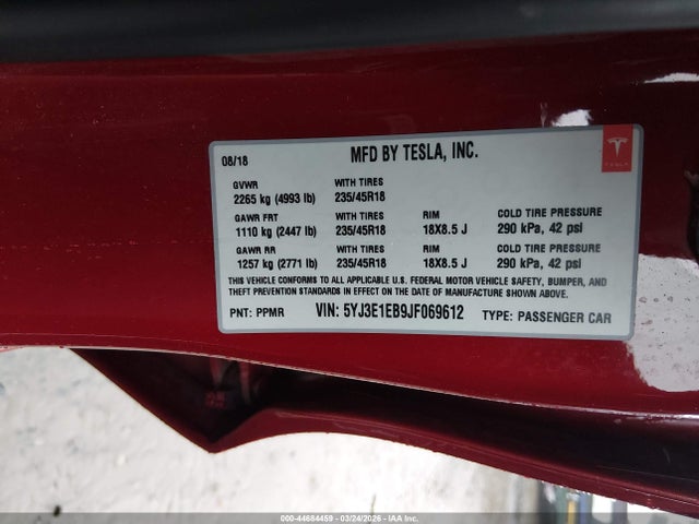 Aukcja sprzedaży 2018 Tesla Model 3 Long Range/performance, vin: 5YJ3E1EB9JF069612, numer aukcji: 44684459