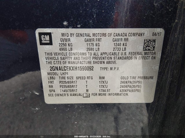 Chevrolet EQUINOX LT 2017 2GNALCEKXH1590092 Image 9