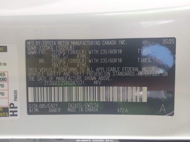 2025 Lexus Nx 350 Premium მანქანა იყიდება აუქციონზე, vin: 2T2GGCEZ5SC087031, აუქციონის ნომერი: 44684476