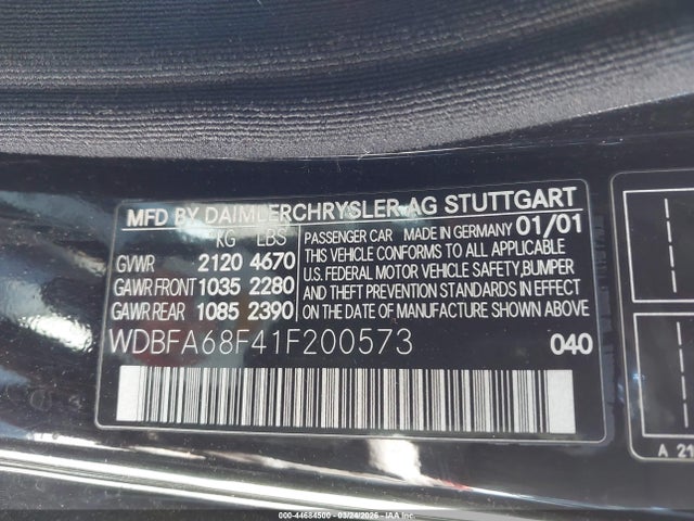Продажа на аукционе авто 2001 Mercedes-benz Sl 500, vin: WDBFA68F41F200573, номер лота: 44684500