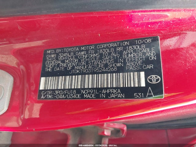 Aukcja sprzedaży 2009 Toyota Yaris, vin: JTDKT903195244268, numer aukcji: 44684504