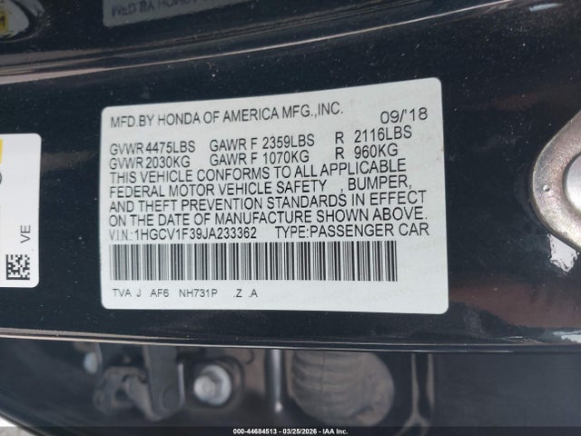 1HGCV1F39JA233362 Honda Accord Sport