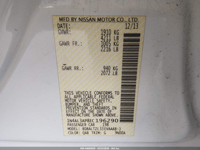 Nissan Altima 2.5 Sv 2014 1N4AL3AP8EC196290 Image 9