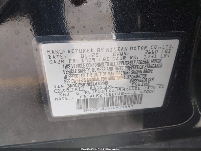 44684553 :رقم المزاد ، 3N1CP5BV8SL475449 vin ، 2025 Nissan Kicks Play S مزاد بيع