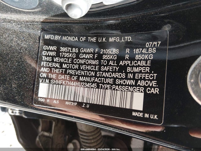 SHHFK7H44HU234545 Honda Civic Sport